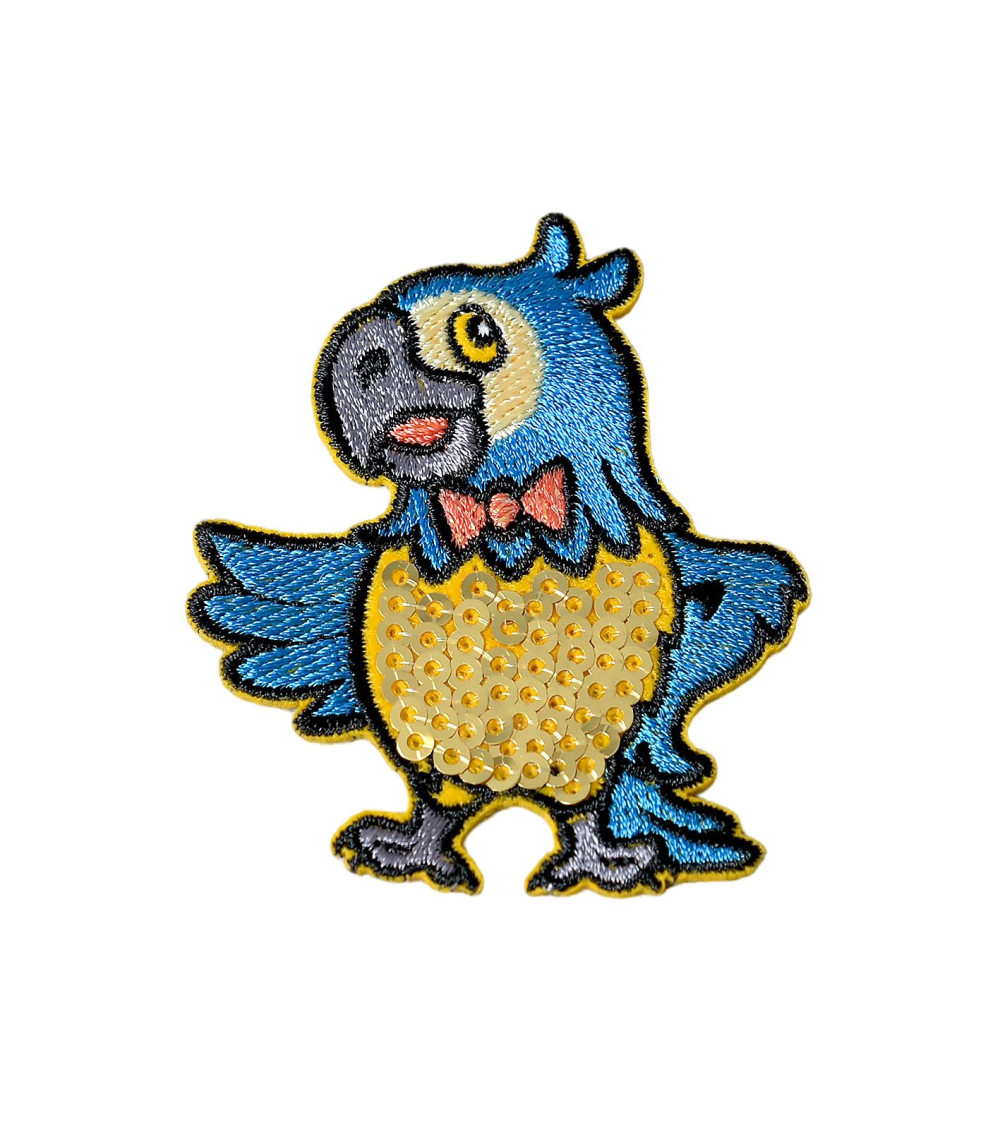 Iron-on patch sequin birds parrot 6.2cm x 4.5cm