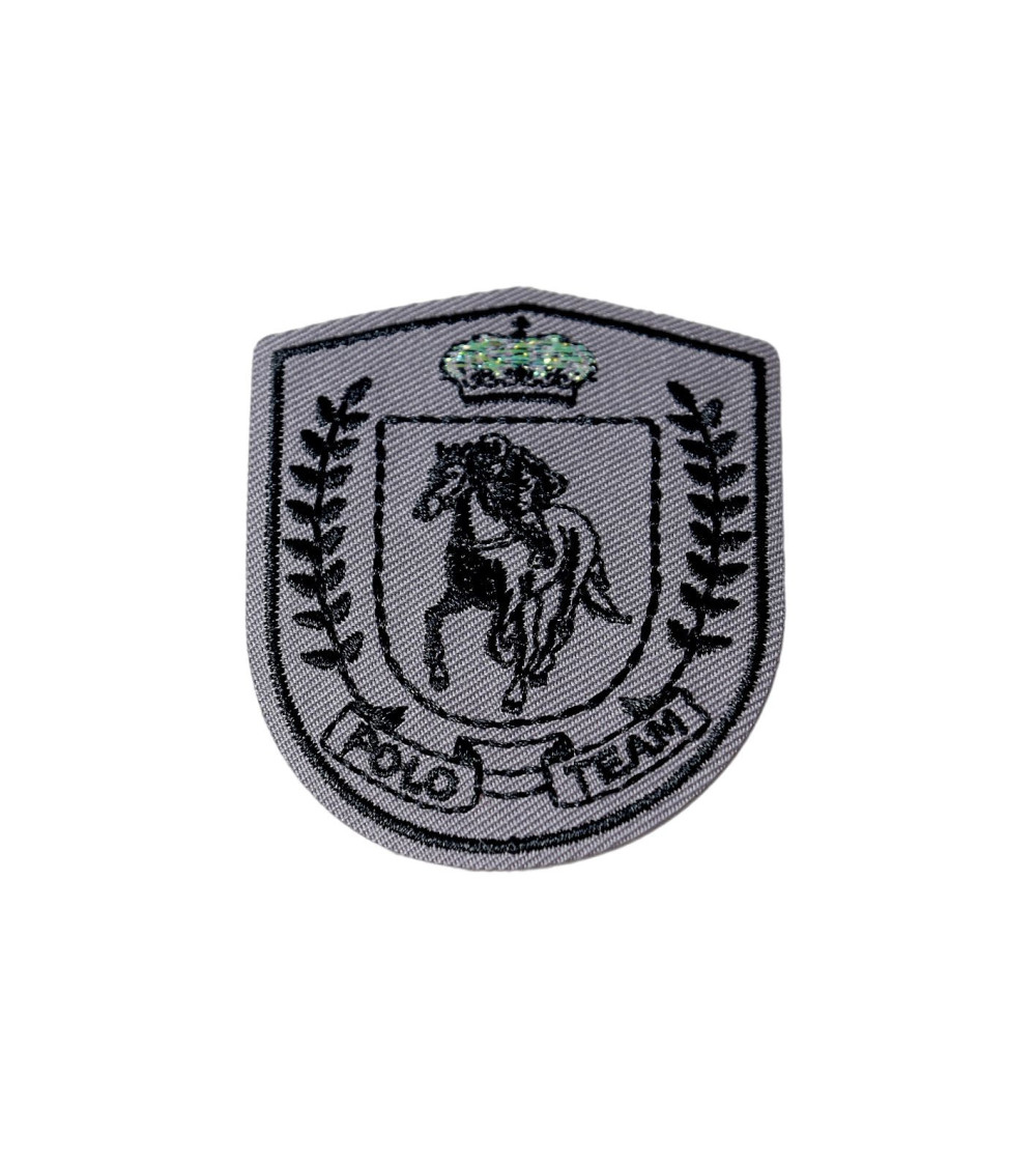 Gray polo team iron-on patch 5.5cm x 4.5cm