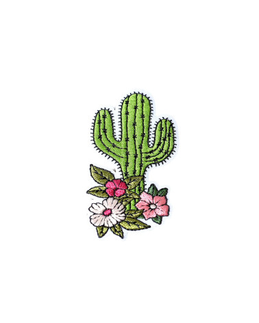 Set of 3 cactus peony iron-on patches 6.3cm x 3.5cm