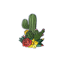 Lot de 3 écussons thermocollants cactus rose 6,2cm x 4,2cm