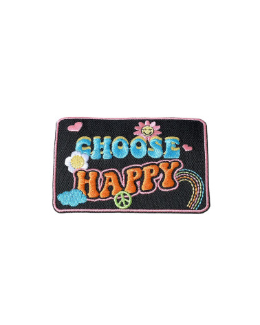 Set of 3 iron-on seventies choose happy badges 5.5cm x 8cm