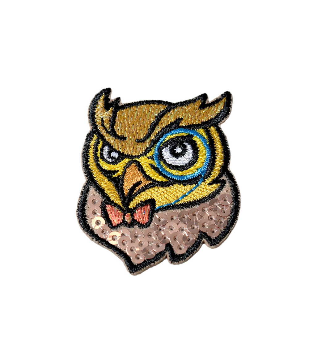 Set of 3 iron-on crow and owl sequin owl patches 4.6cm x 3.5cm