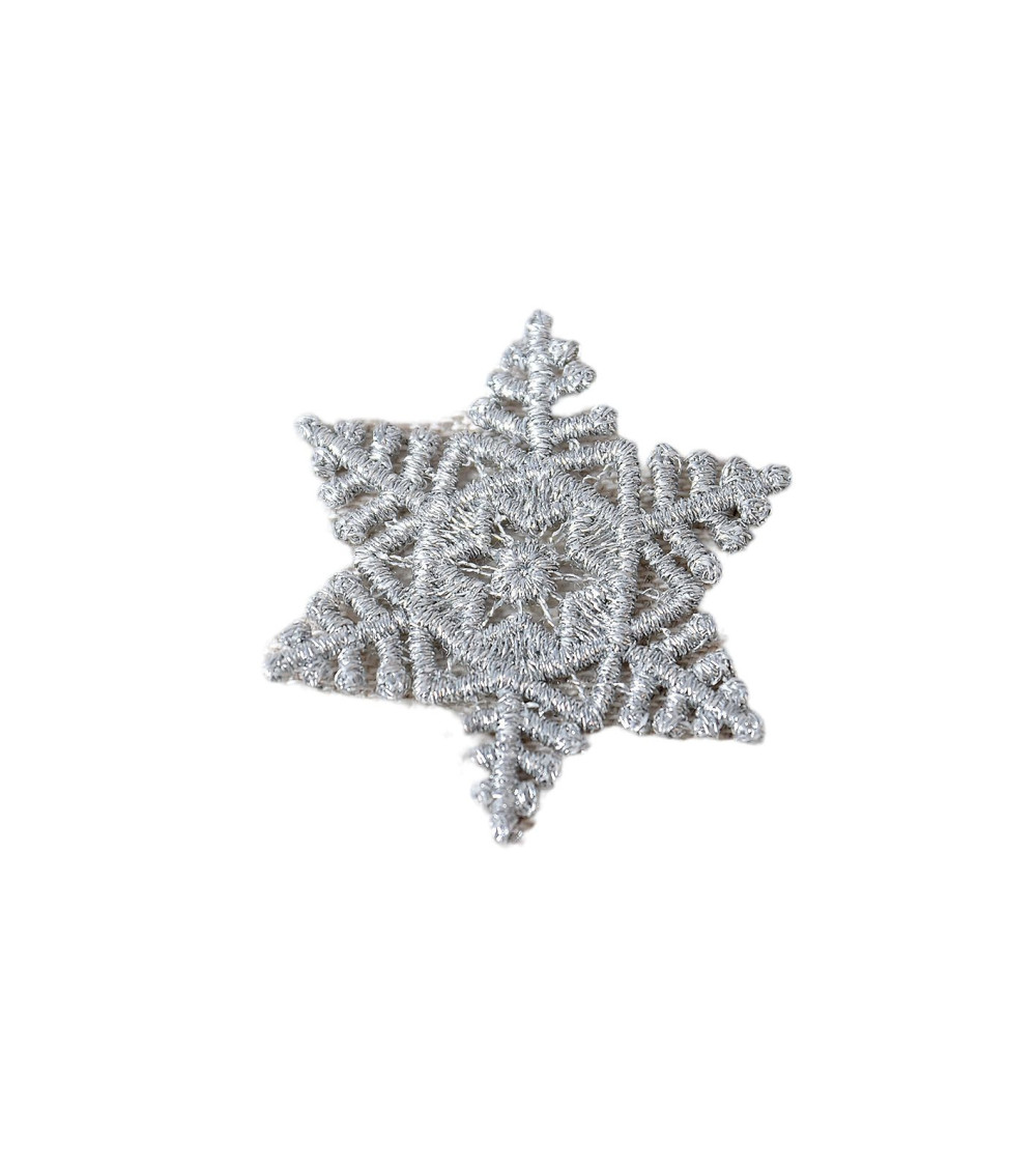Set of 3 silver snowflake iron-on patches 3.9cm x 3.9cm