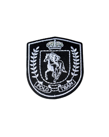Set of 3 black polo team iron-on patches 5.5cm x 4.5cm