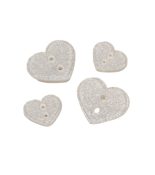 Set of 6 silver glittered heart buttons