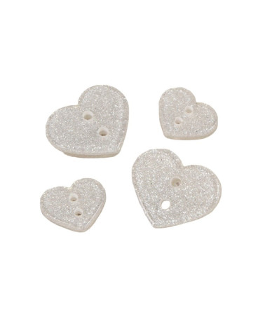 Set of 6 silver glittered heart buttons