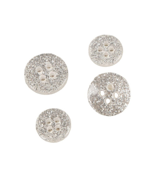 Lot de 6 boutons rond pailleté argent