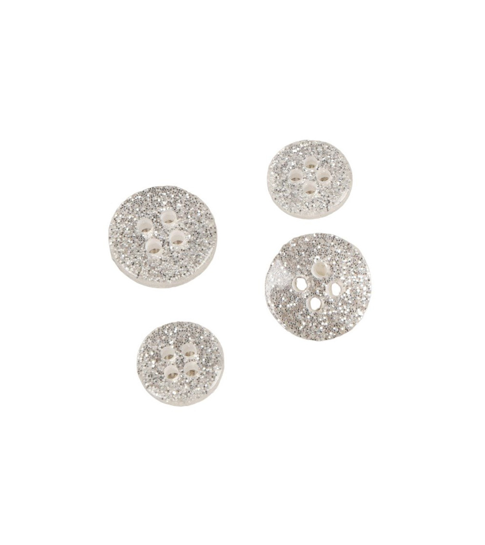 Lot de 6 boutons rond pailleté argent