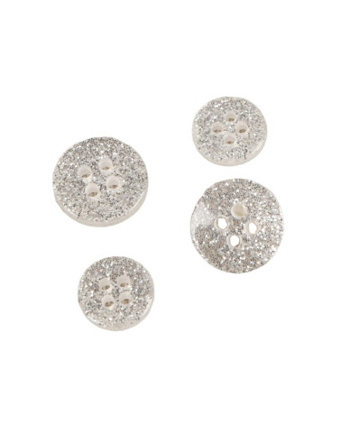 Set of 6 round silver glitter buttons