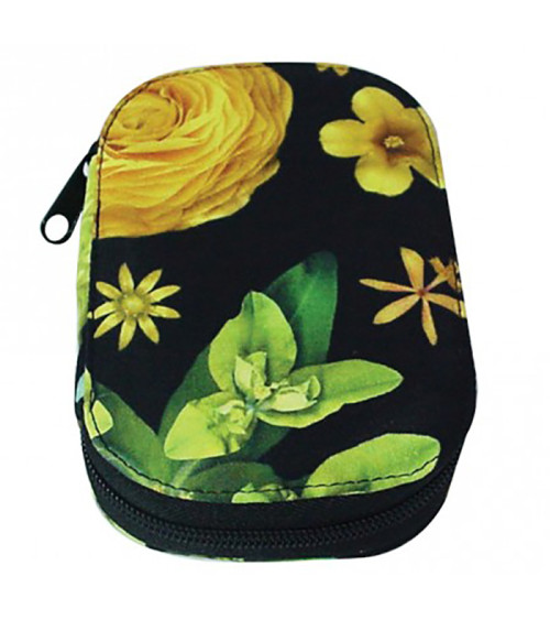 Sewing pouch 16x12cm yellow 3D flowers