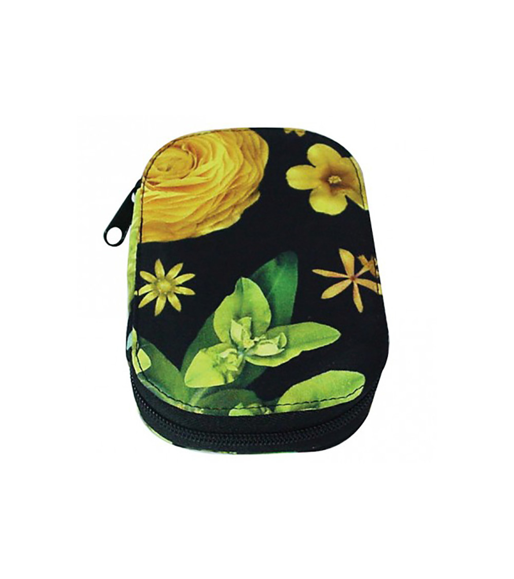 Sewing pouch 16x12cm yellow 3D flowers
