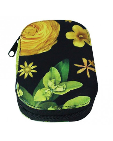 Sewing pouch 16x12cm yellow 3D flowers