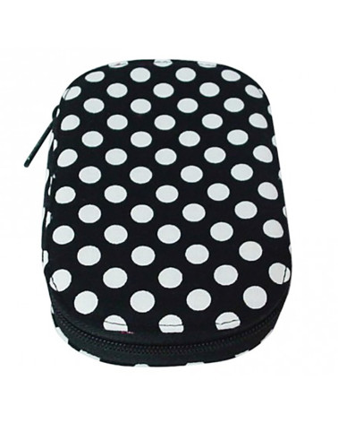Sewing pouch 16x12cm white dots on black background