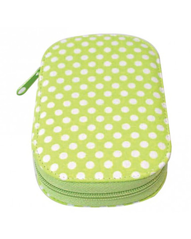 Sewing bag 16x12cm white polka dots on green background