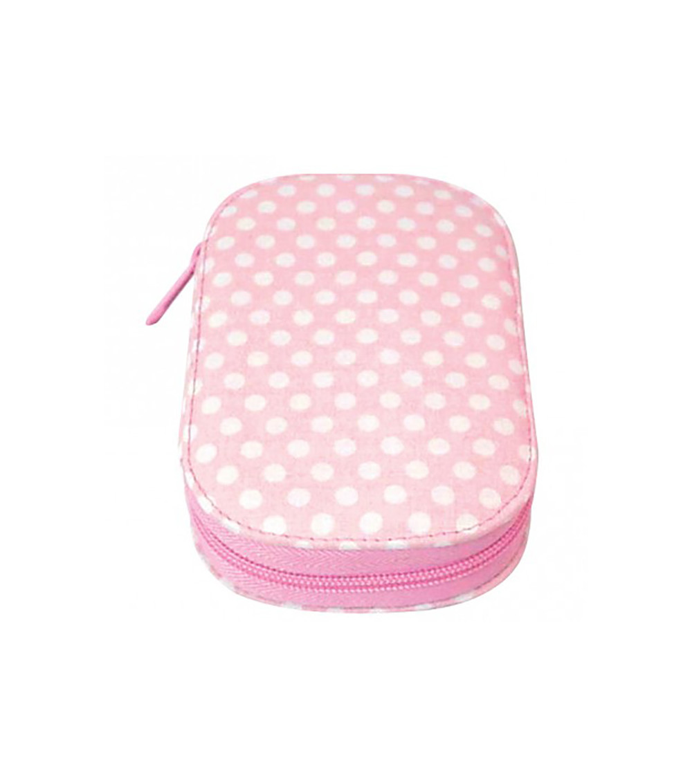 Sewing bag 16x12cm white polka dots on light pink background