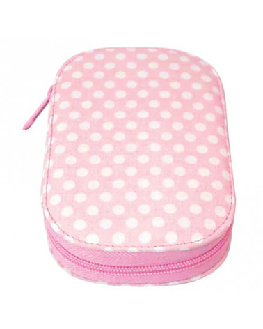 Sewing bag 16x12cm white polka dots on light pink background