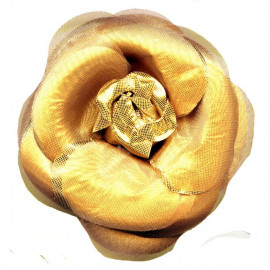 Broche fleur camélia or métallique