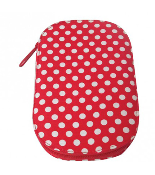 Sewing pouch 16x12cm white dots on red background