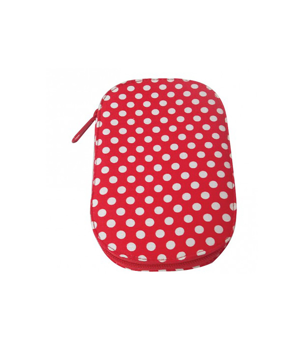 Sewing pouch 16x12cm white dots on red background