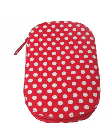 Sewing bag 16x12cm white polka dots on red background