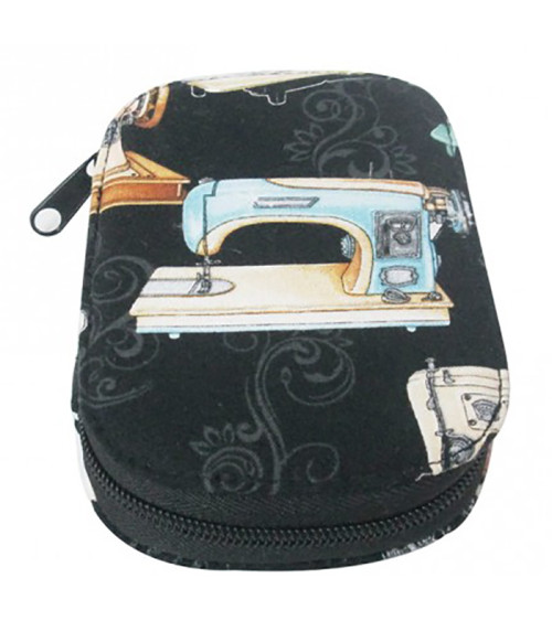 Sewing pouch 16x12cm blue sewing machine on black background