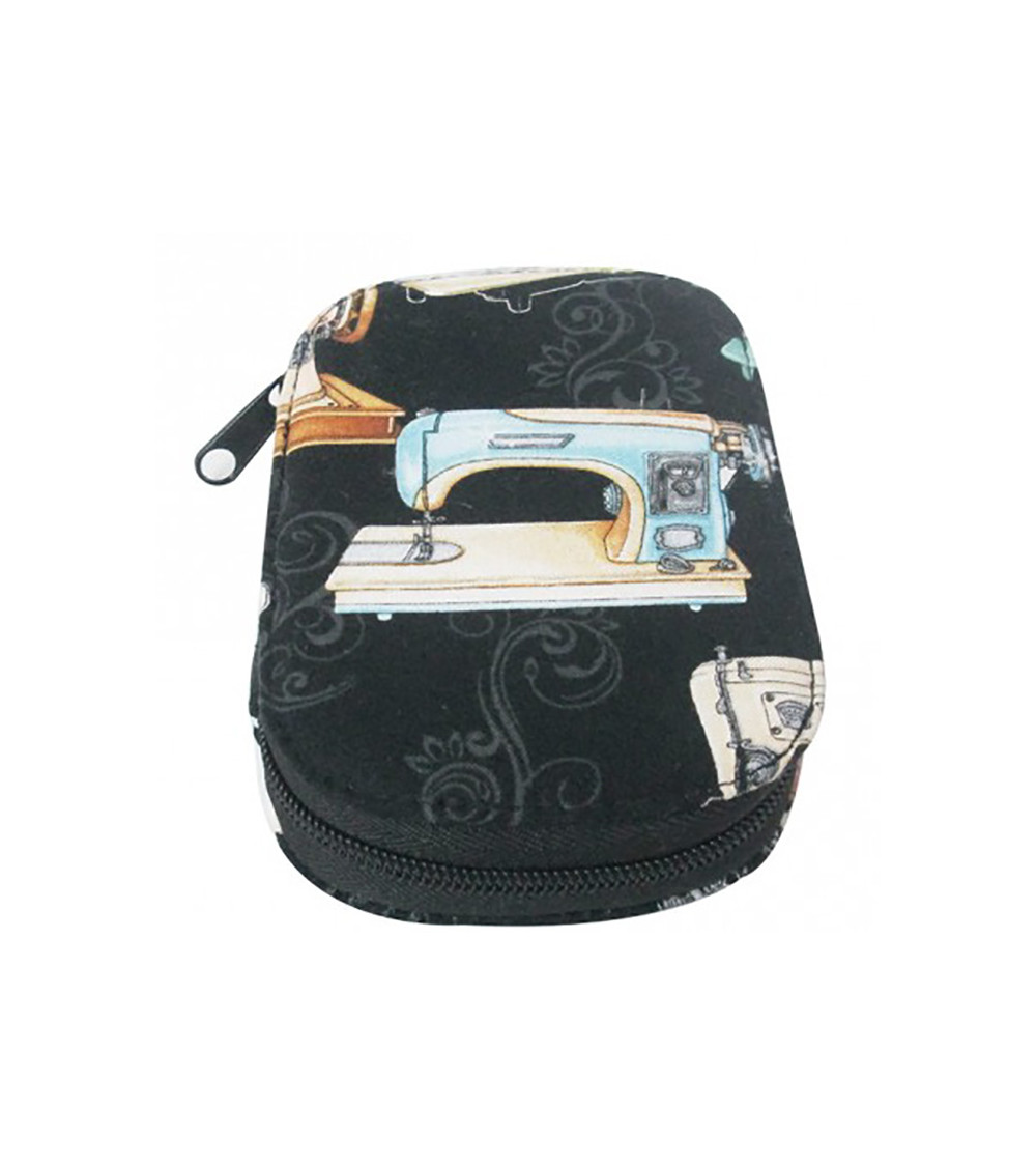 Sewing pouch 16x12cm blue sewing machine on black background