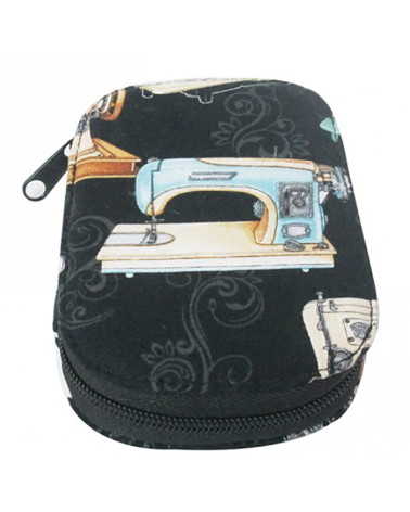 Sewing pouch 16x12cm blue sewing machine on black background