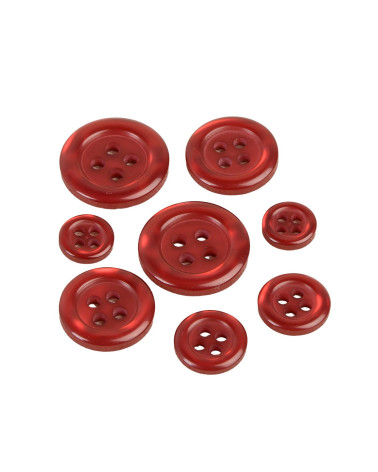 Set of 6 round buttons with 4 holes in burgundy red