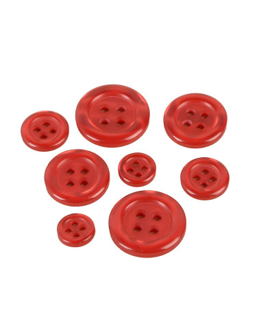 Set mit 6 runden Knöpfen mit 4 Löchern, rot
