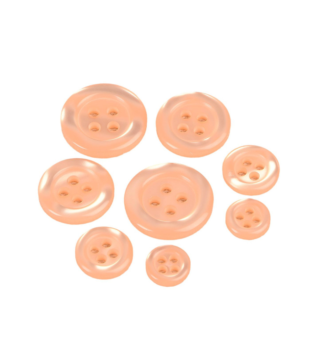 Lot de 6 boutons ronds 4 trous orange saumon