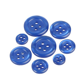 Lot de 6 boutons ronds 4 trous bleu