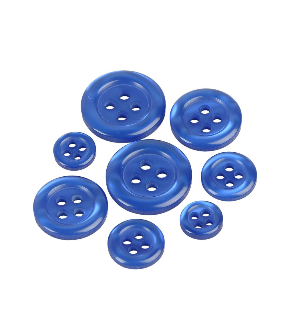 Lot de 6 boutons ronds 4 trous bleu