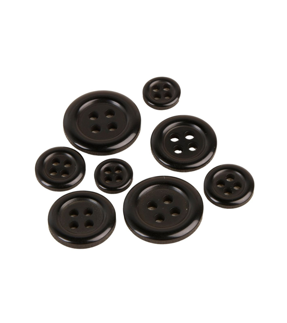 Lot de 6 boutons ronds 4 trous noir