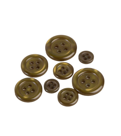 Lot de 6 boutons ronds 4 trous vert kaki