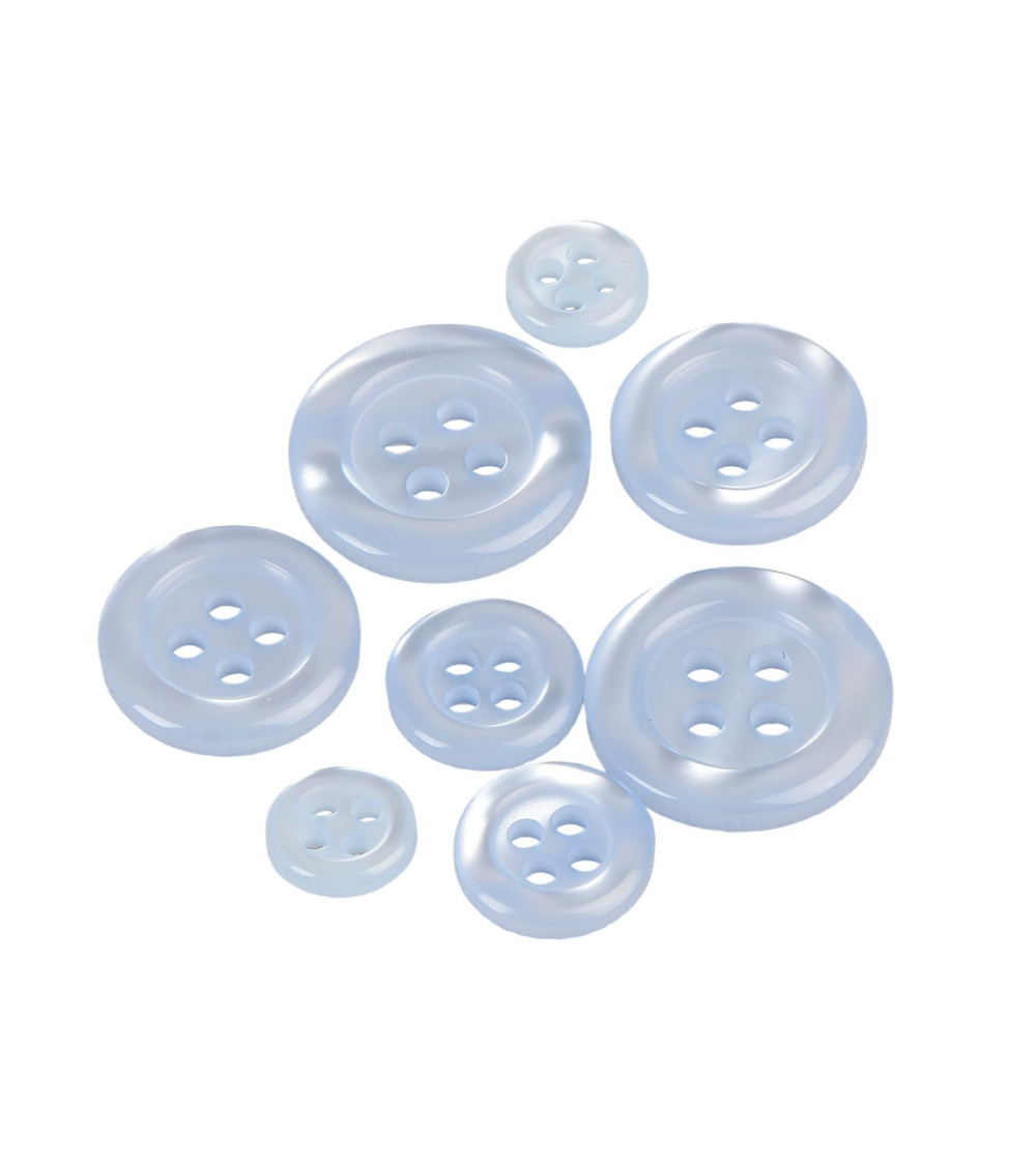 Lot de 6 boutons ronds 4 trous bleu ciel