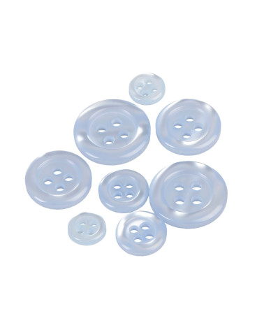 Set of 6 round buttons with 4 holes, sky blue
