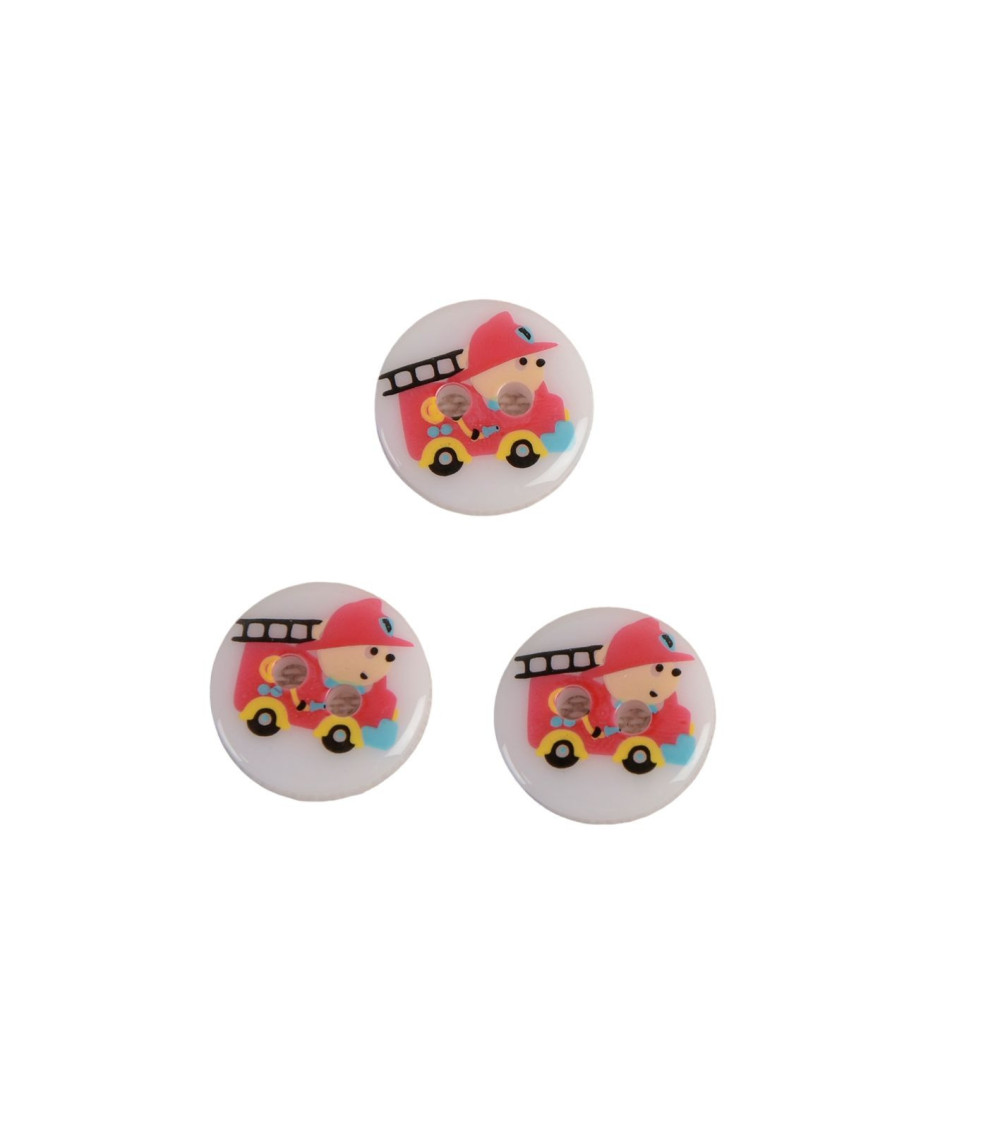 Lot de 6 boutons 2 trous enfant pompier