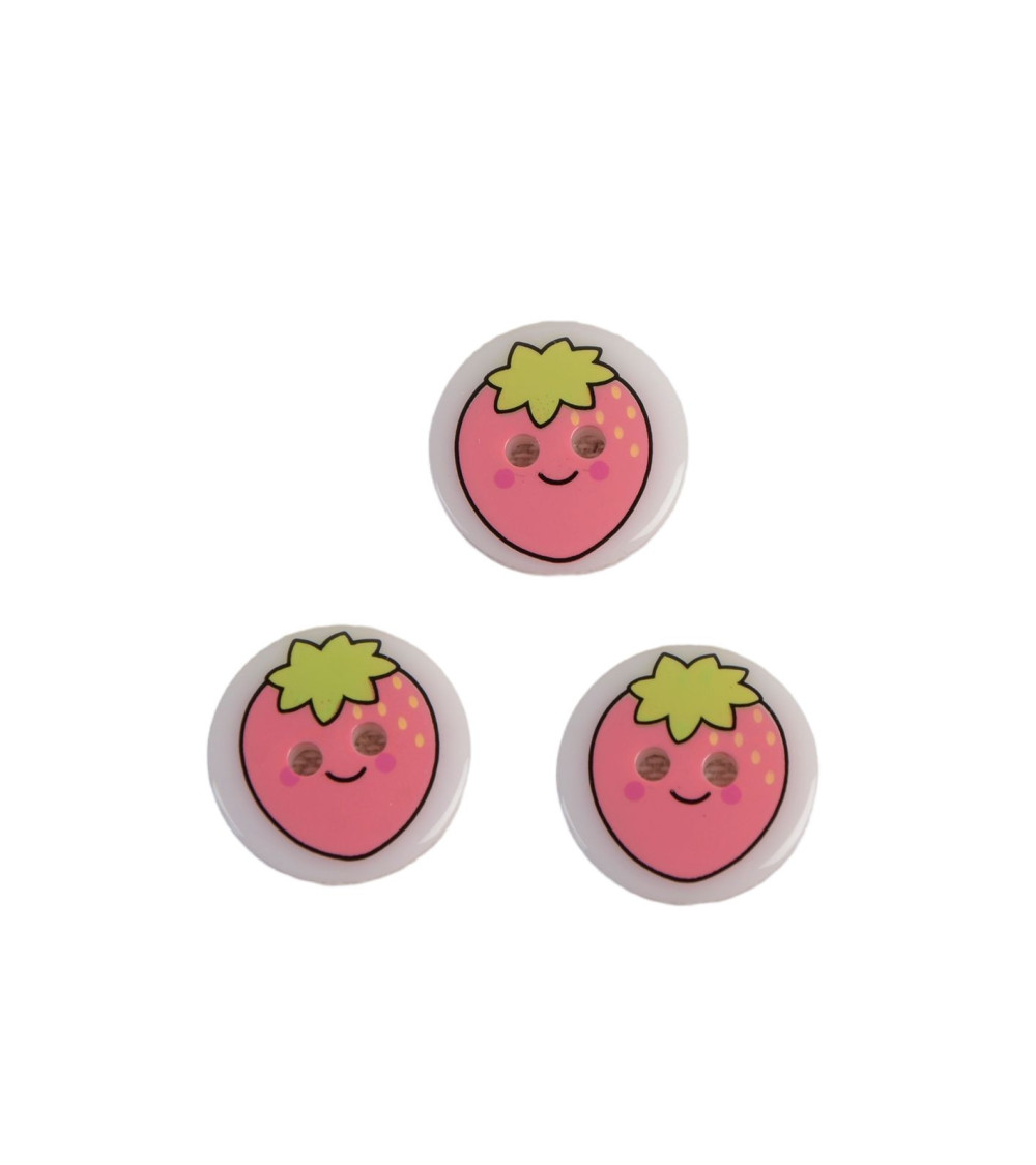 Set of 6 strawberry children's 2-hole buttons