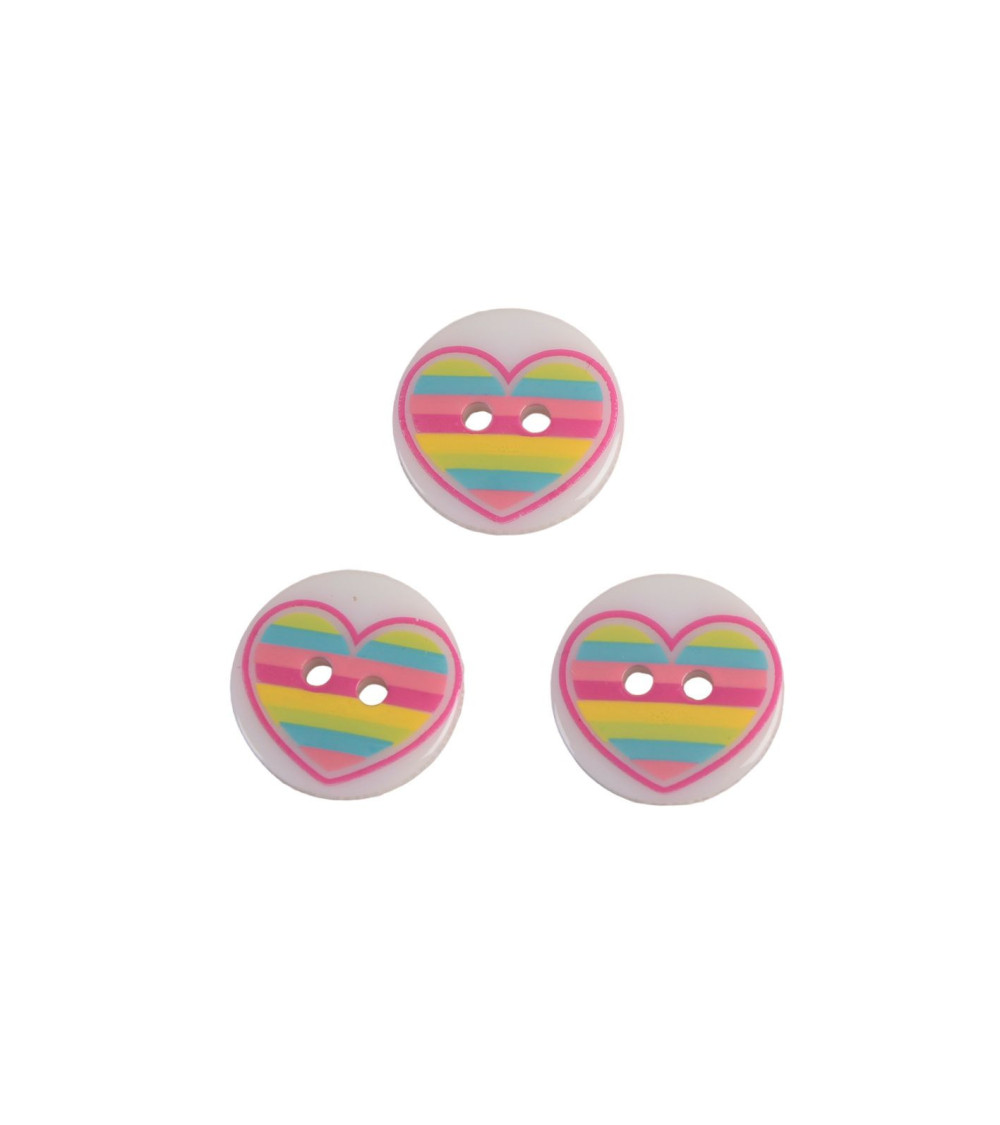 Lot de 6 boutons 2 trous enfant coeur