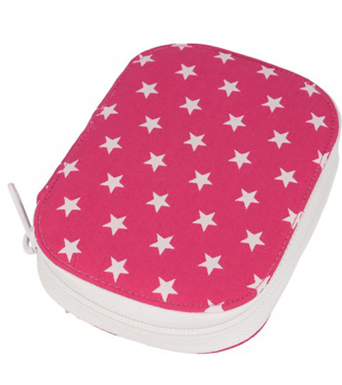 Sewing pouch 16x12cm white stars on pink background