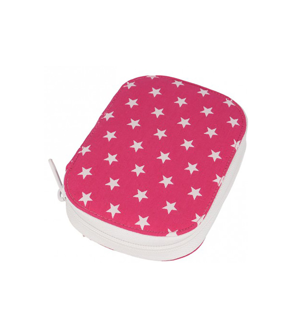 Sewing pouch 16x12cm white stars on pink background
