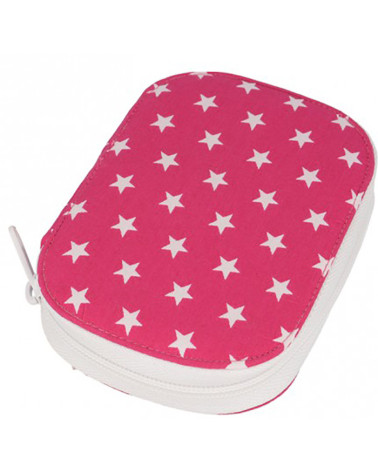 Sewing pouch 16x12cm white stars on pink background