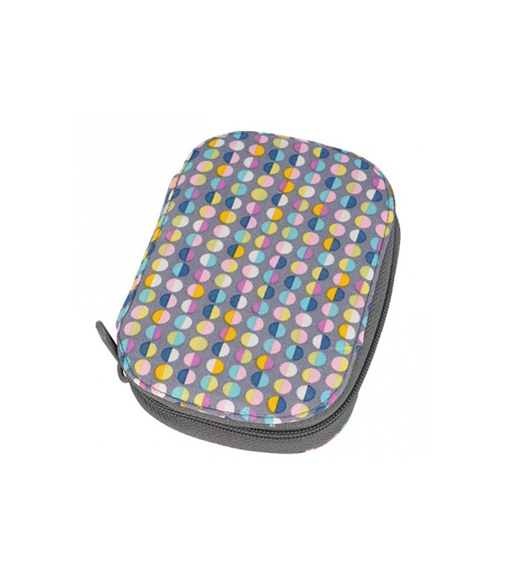 Sewing bag 16x12cm multi-colored polka dots gray background