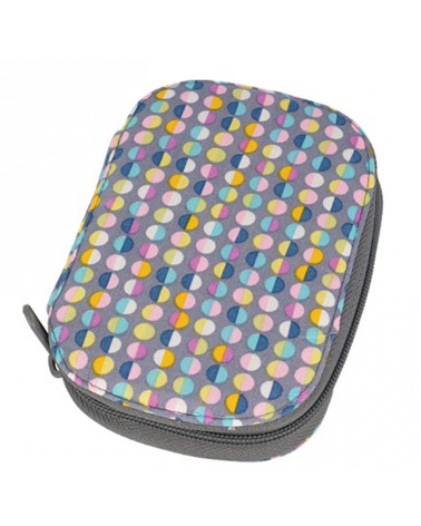 Sewing bag 16x12cm multi-colored polka dots gray background