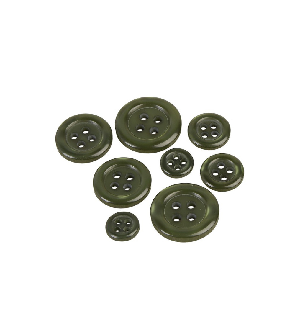 Set of 6 round buttons with 4 holes in fir green