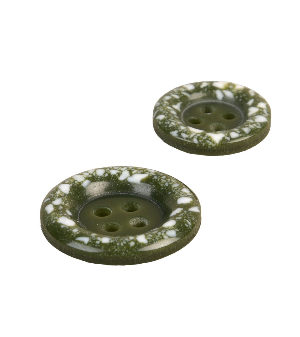 Bouton rond plastique recyclé 4 trous vert kaki 