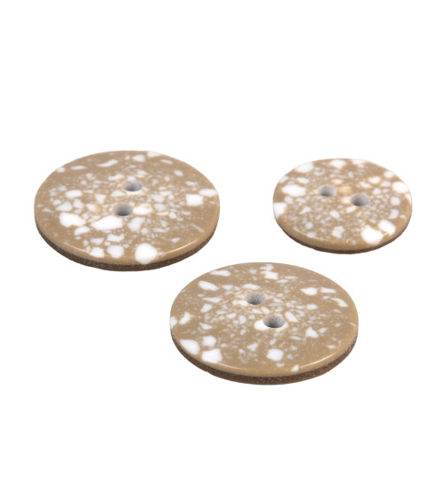 Bouton rond plastique recyclé 2 trous beige pierre