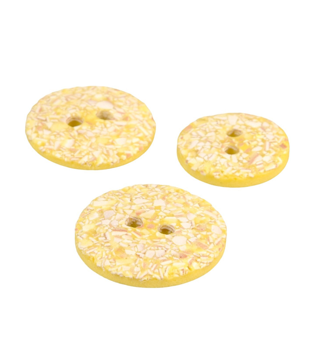 Bouton rond coquilles d'œufs 2 trous jaune maïs