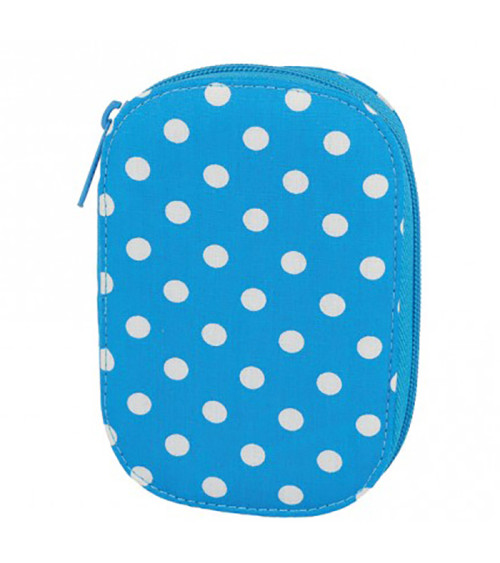Sewing pouch 16x12cm white dots on blue background
