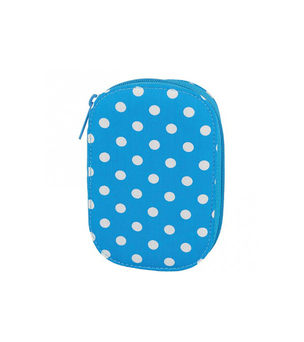 Sewing pouch 16x12cm white dots on blue background